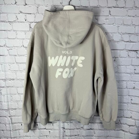 White Fox Hoodie Size L/XL Grey Beige - Picture 4 of 6